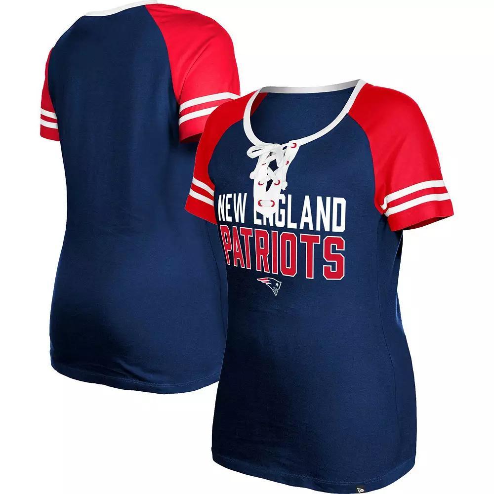 Women's New Era  Navy New England Patriots Raglan Lace-Up T-Shirt, Size: XL, Blue Product Image