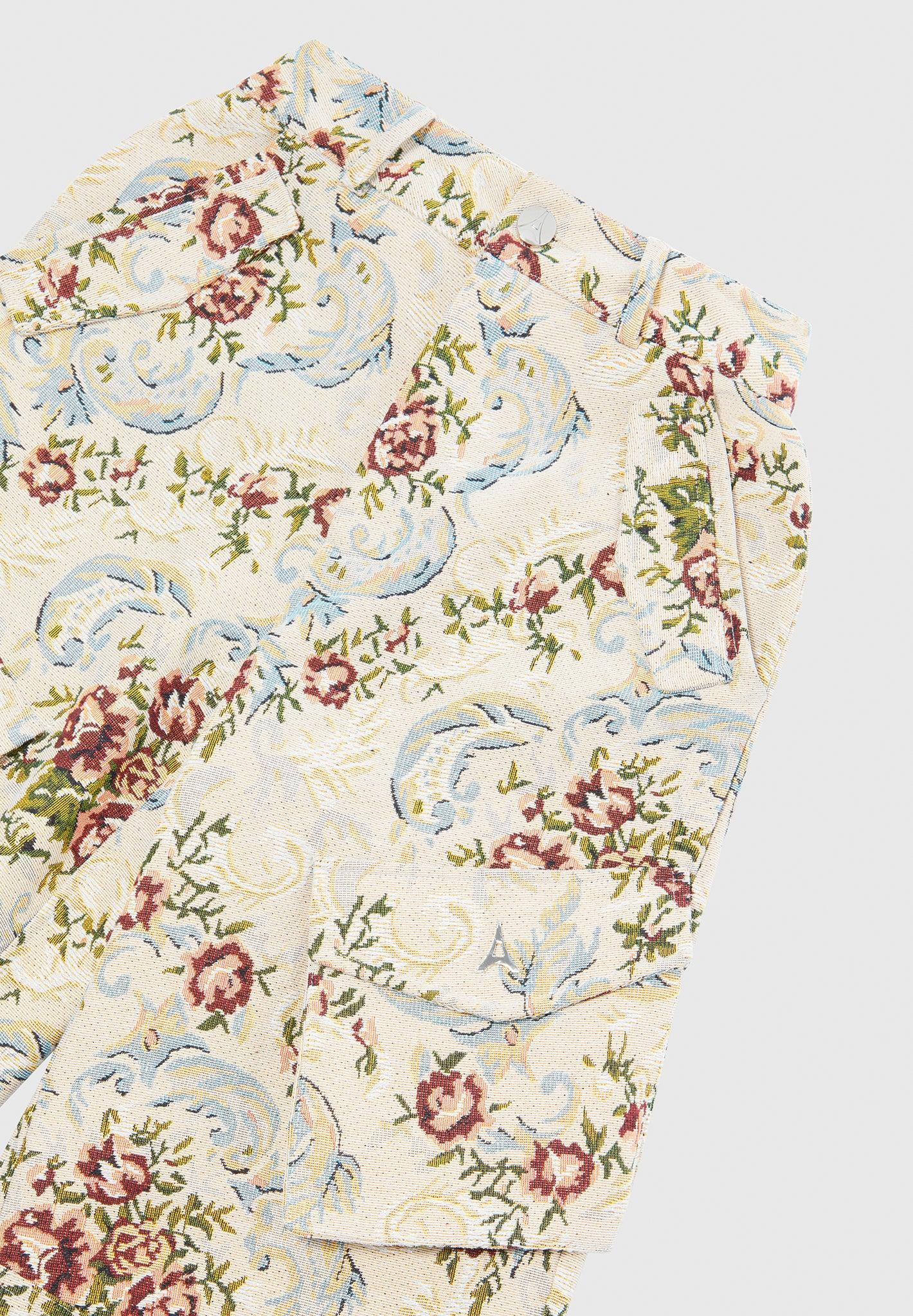 Floral Jacquard High Waisted Cargo Pants - Beige Female Product Image