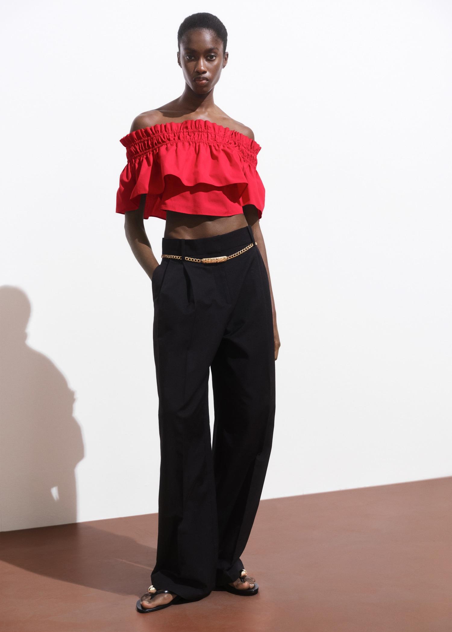 Strapless top with ruffle - Women | MANGO USA Product Image