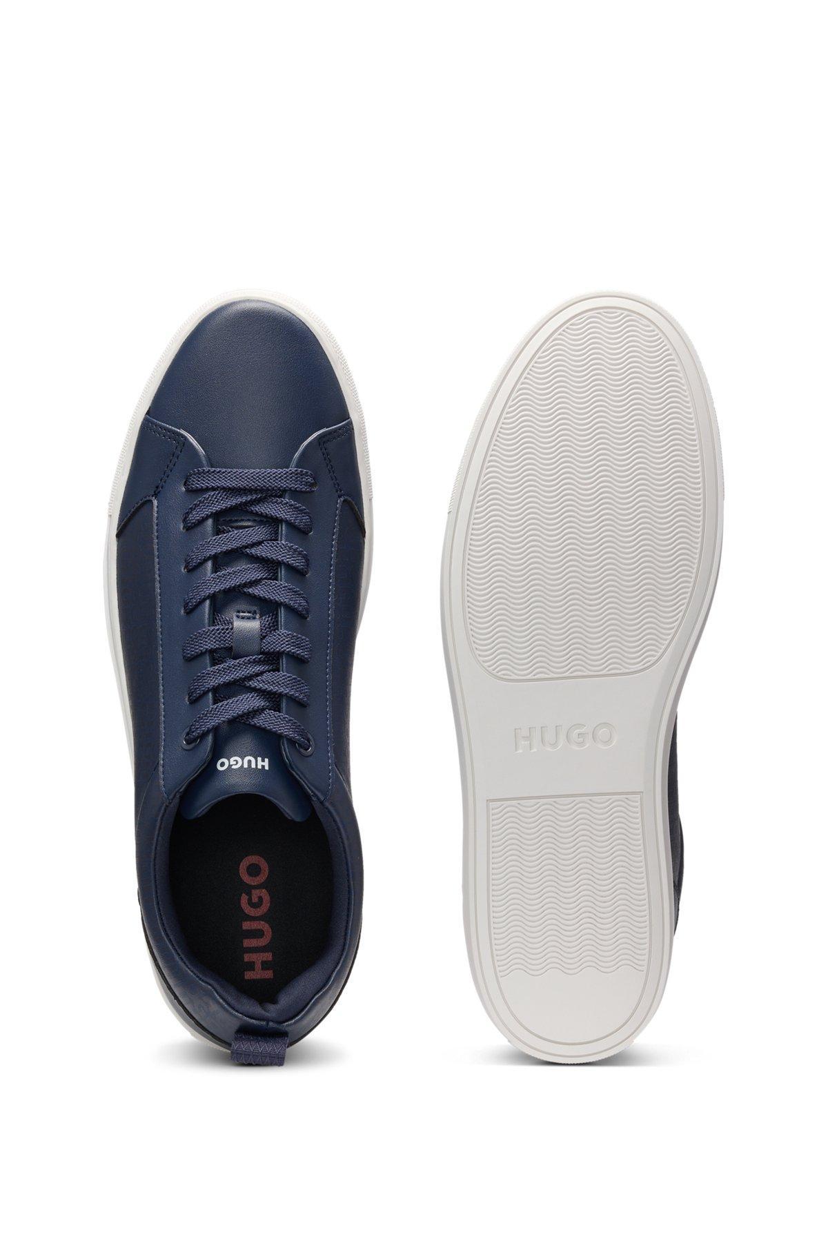HUGO - Faux-leather trainers with tonal monograms - Dark Blue Product Image