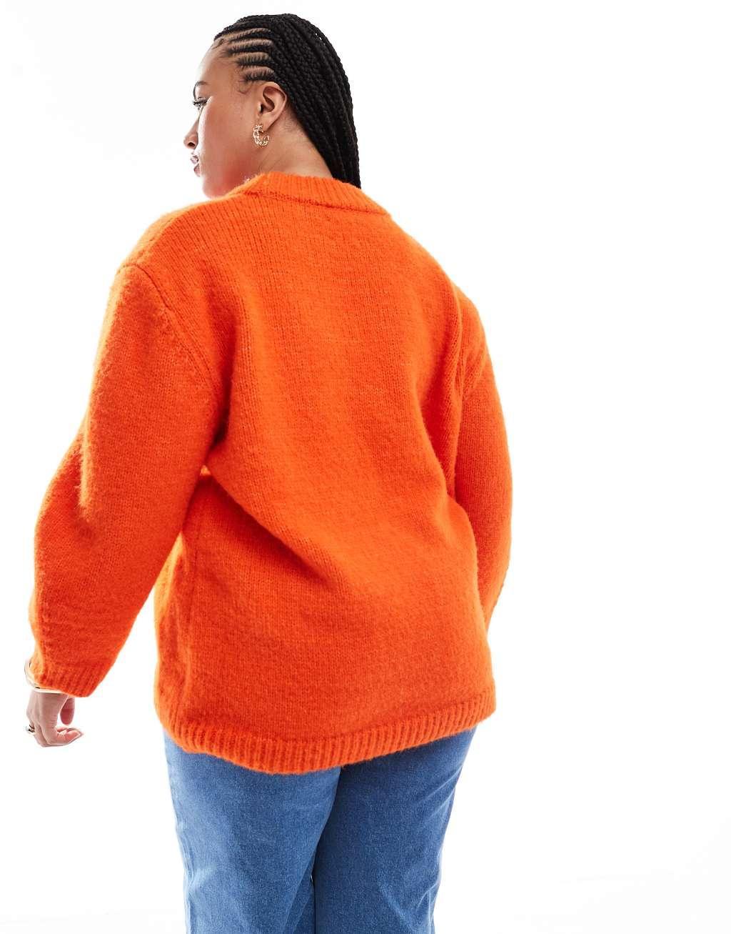 ASOS DESIGN Curve oversized crew neck sweater in orange Product Image