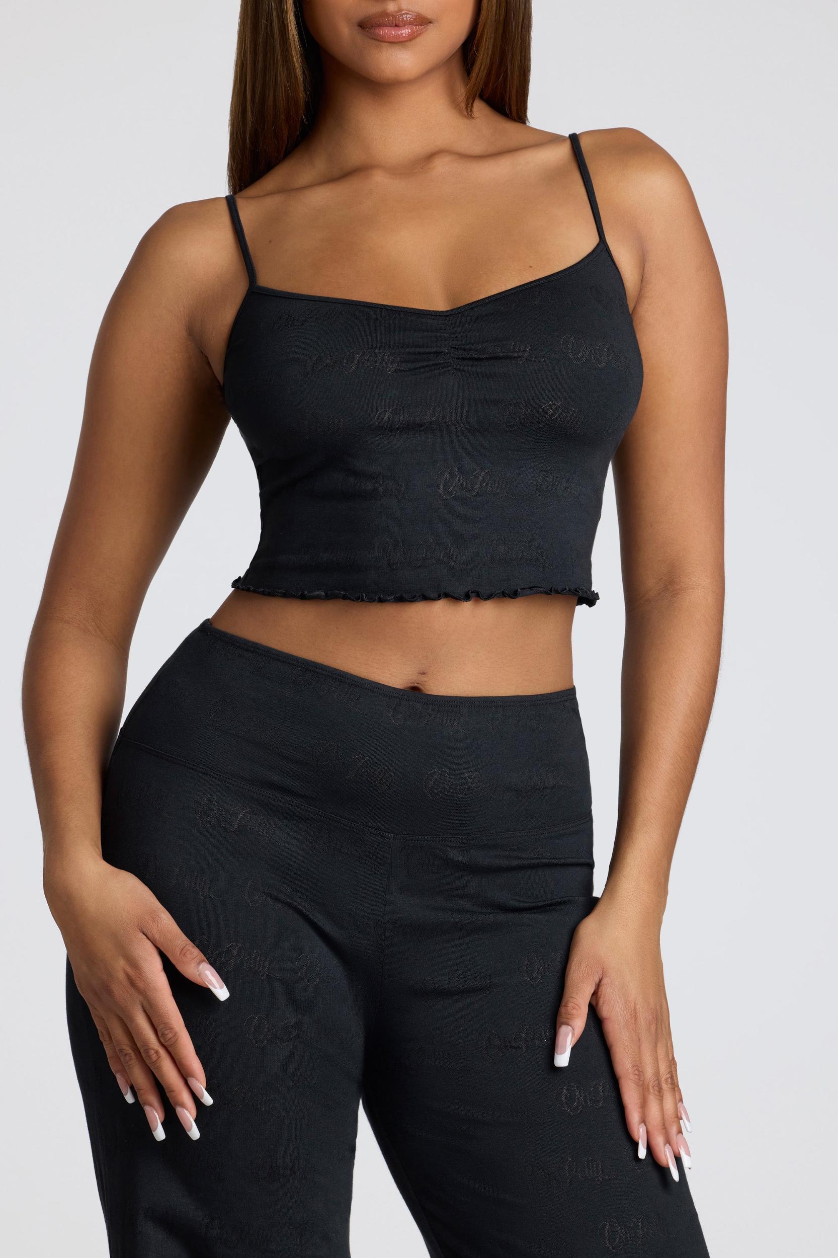 Mid Rise Straight Leg Pointelle Trousers in Black Product Image
