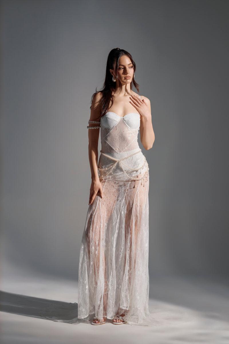 TROUBLES HERE LACE MAXI DRESS IN WHITE Product Image