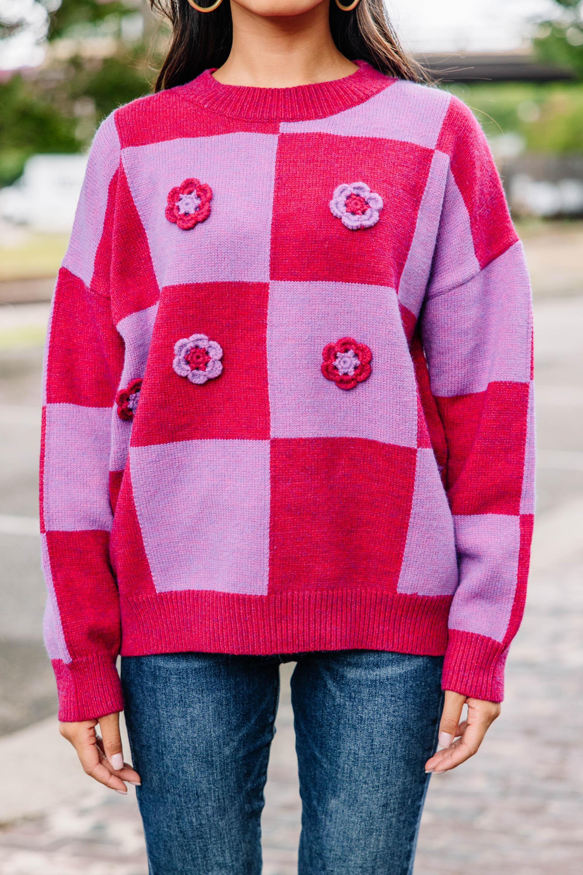 All For You Raspberry Purple Floral Sweater Female Product Image