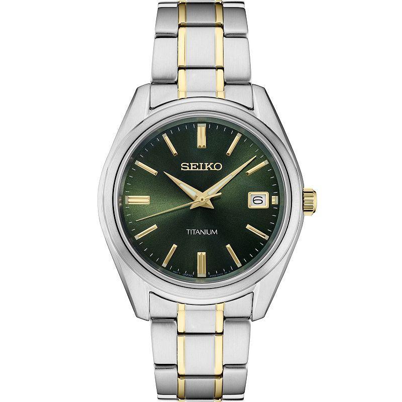 Seiko Mens Essential Two-Tone Titanium Green Dial Watch - SUR377 Gold Silver Product Image