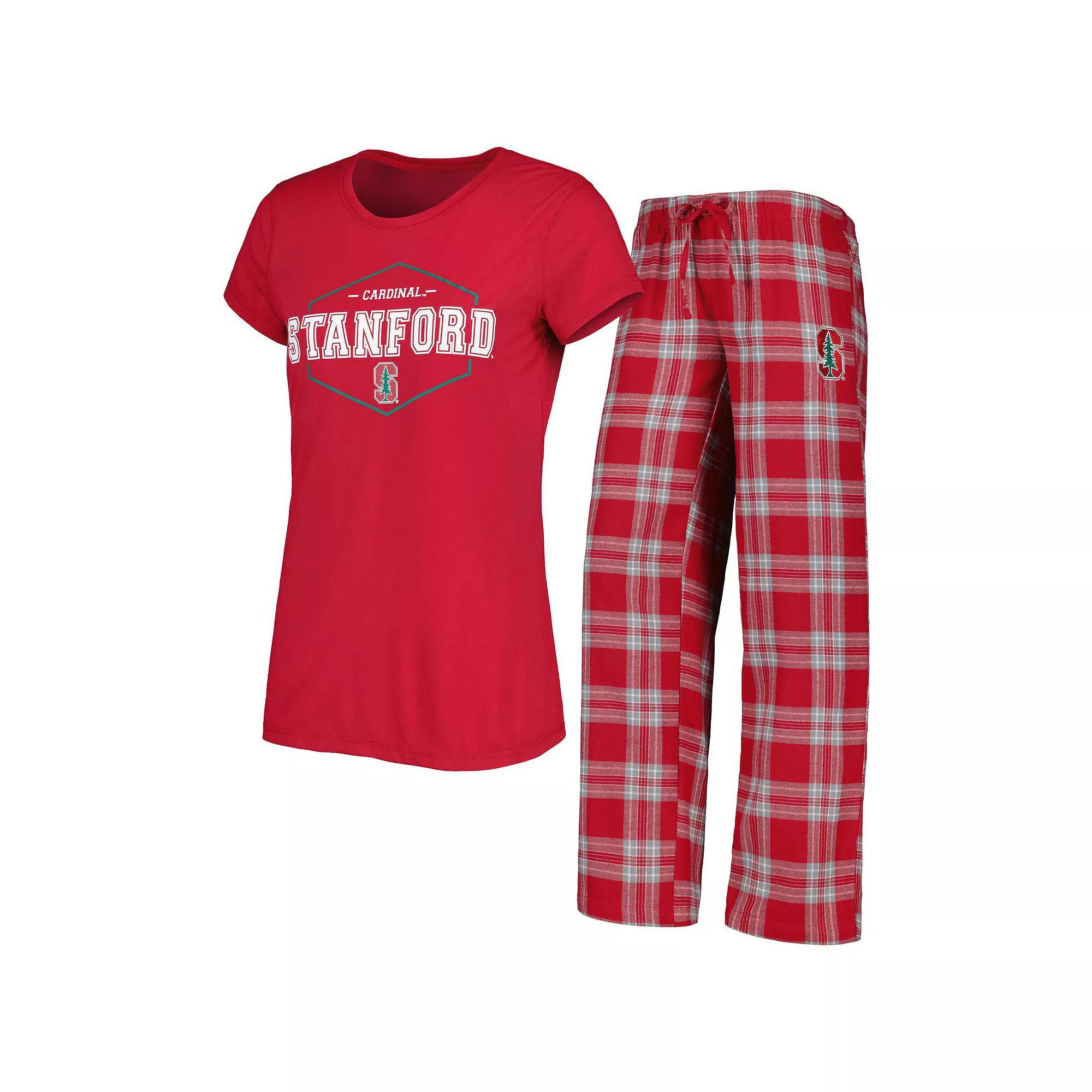 Women's Concepts Sport Cardinal/Gray Stanford Cardinal Badge T-Shirt & Flannel Pants Sleep Set, Size: 2XL, Red Product Image
