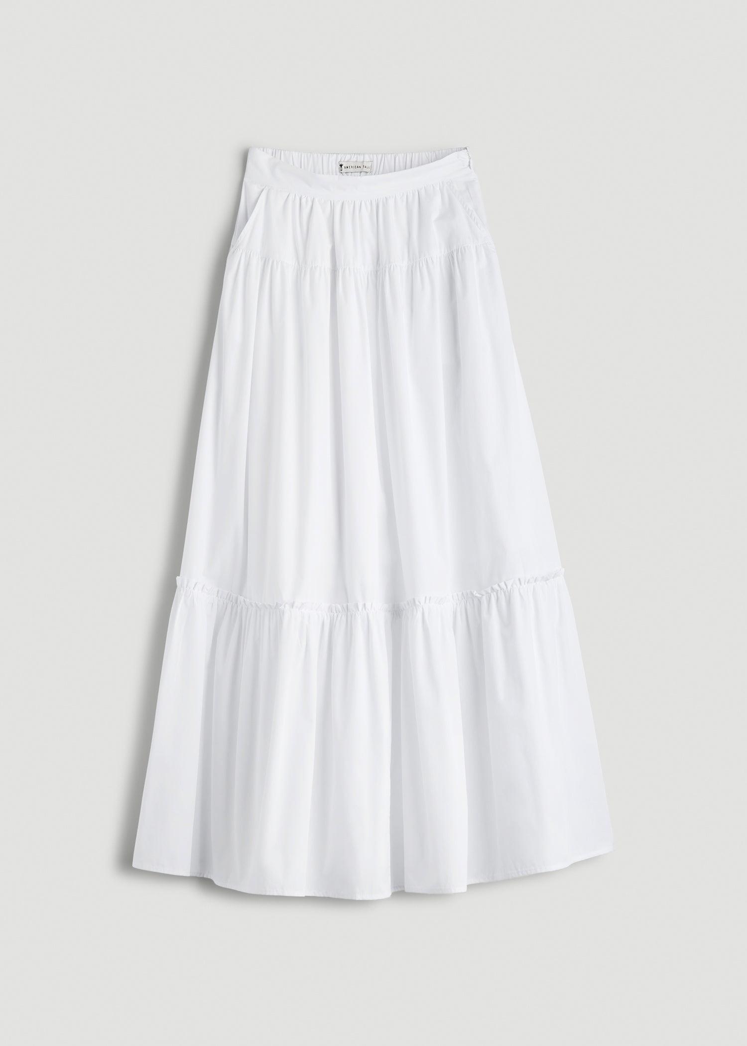 Tiered Cotton Maxi Skirt for Tall Women in White Product Image
