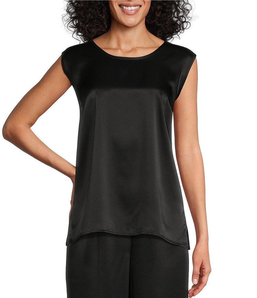 Caroline Rose Soft Satin Scoop Neck Sleeveless Long Coordinating Tank Top Product Image