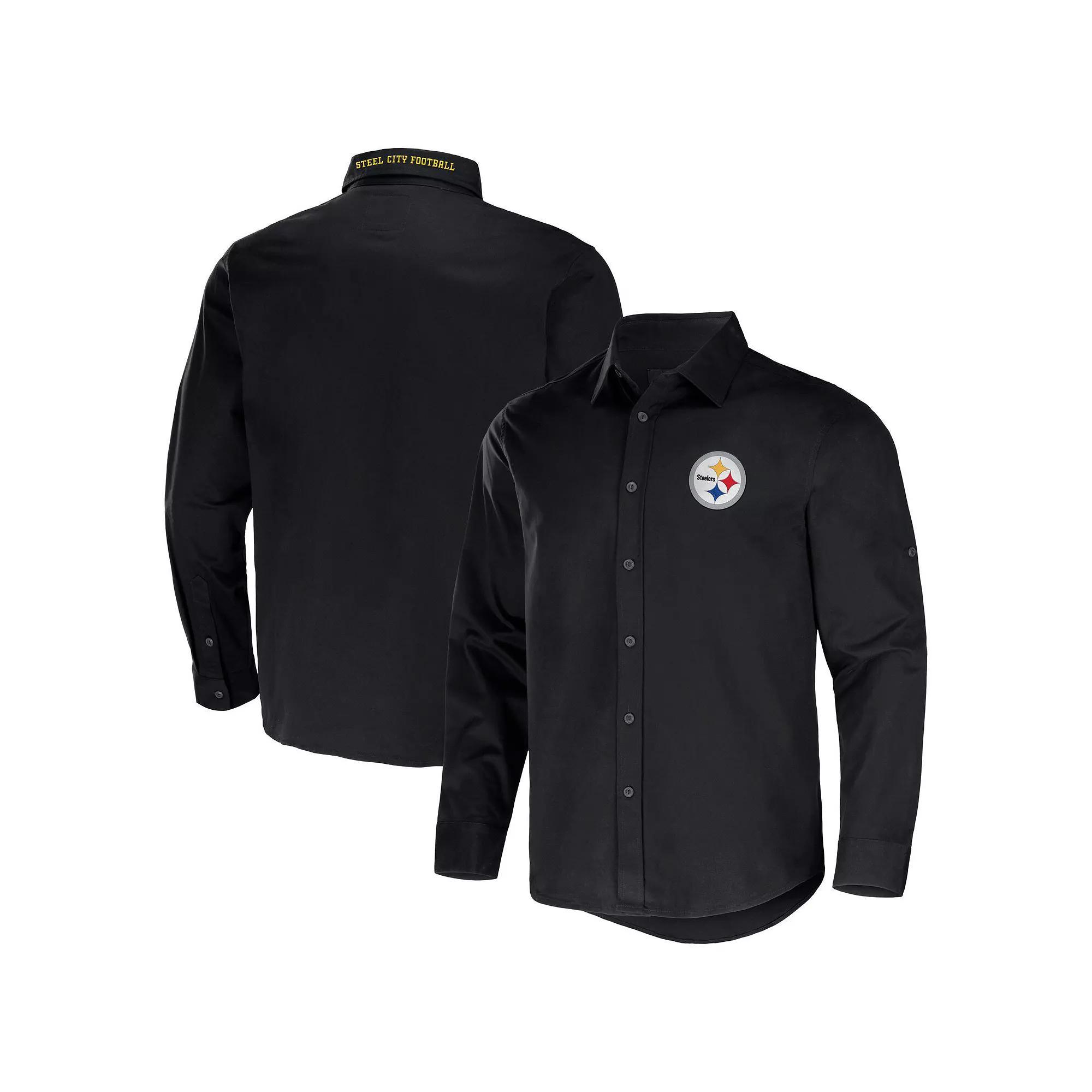 Men's NFL x Darius Rucker Collection by Fanatics Black Pittsburgh Steelers Convertible Twill Long Sleeve Button-Up Shirt, Size: Small Product Image