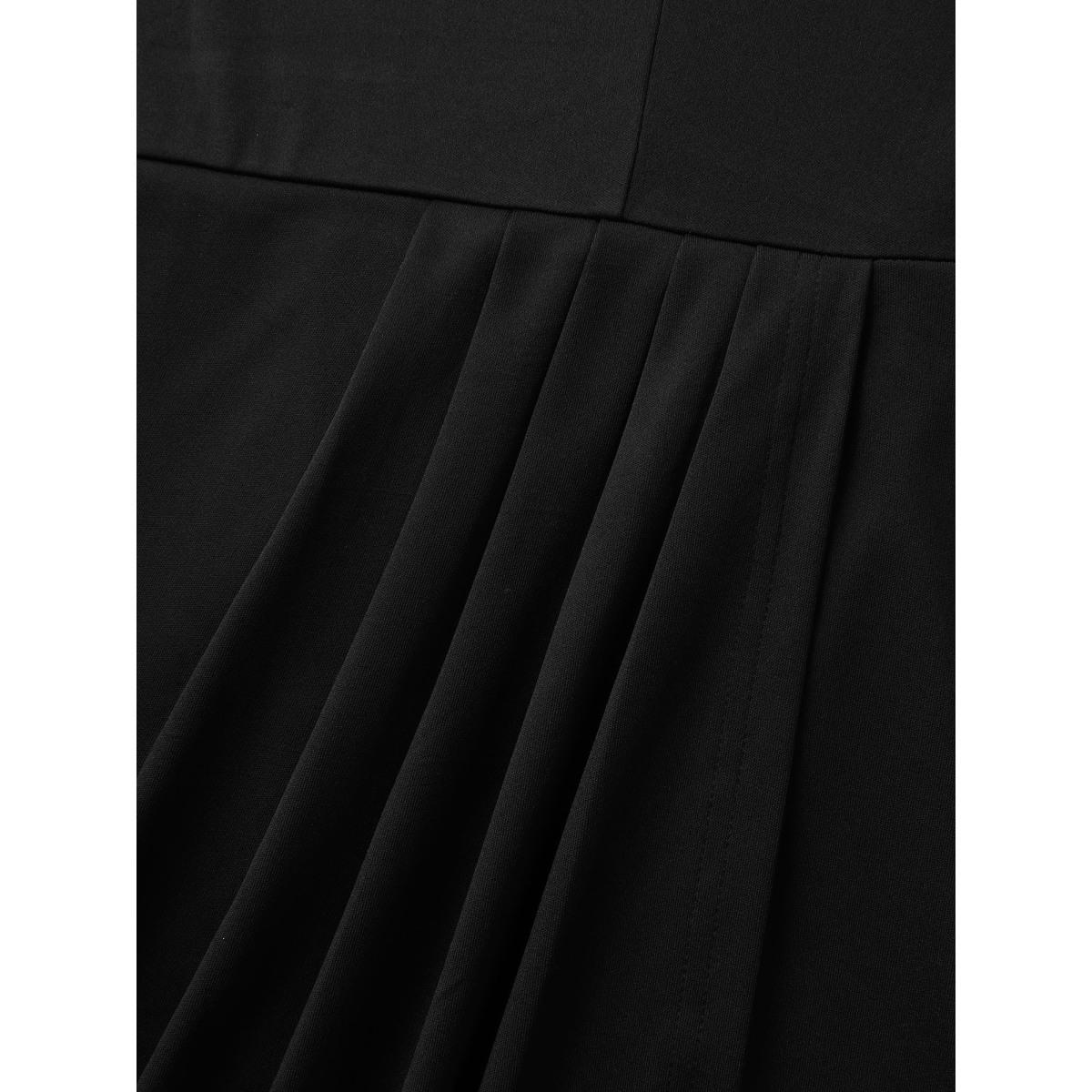 Plus Size Pleated Ruffled Off-Shoulder Midi Dress Black Women One-shoulder neck Short sleeve Curvy BloomChic 12/L Product Image