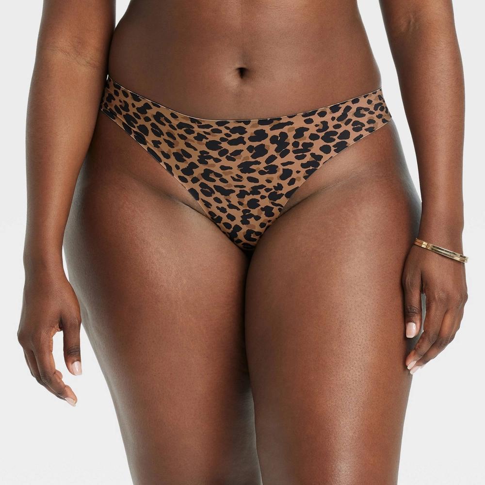 Womens Luxury Collection Leopard Print Bonded Invisible Edge Thong Underwear - Auden Assorted Browns M: Midweight Knit Jersey, Low Rise Product Image