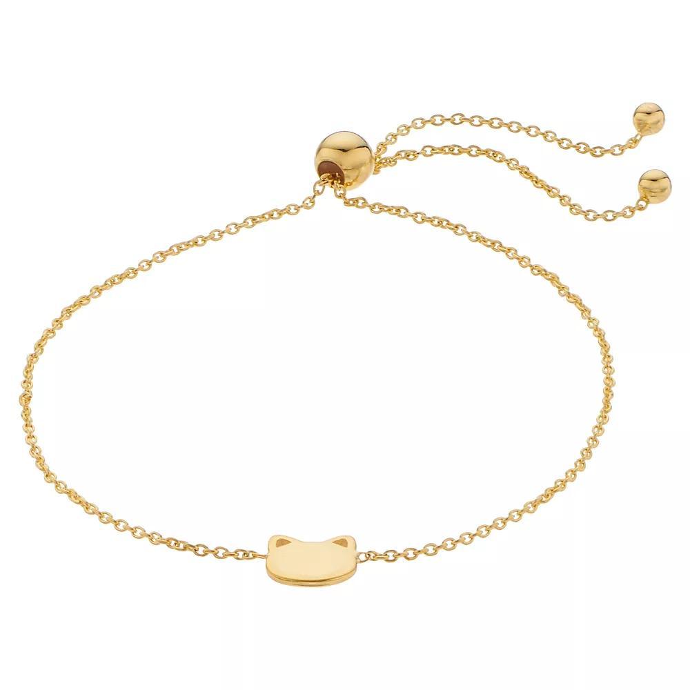 14k Gold Cat Charm Lariat Bracelet, Women's, Size: 9.5" Product Image