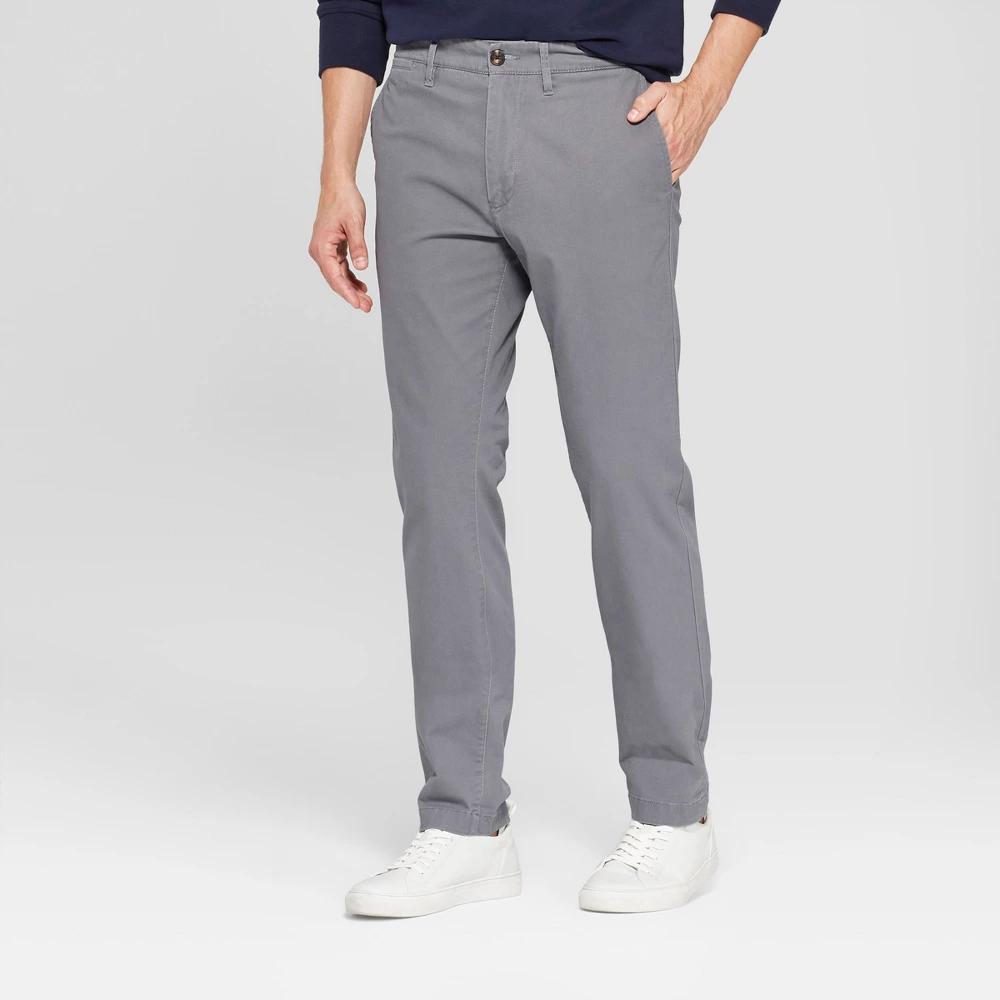Men's Every Wear Slim Fit Chino Pants - Goodfellow & Co™ Thundering Gray 42x30: Cotton-Spandex Blend, Mid Rise, Machine Washable Product Image