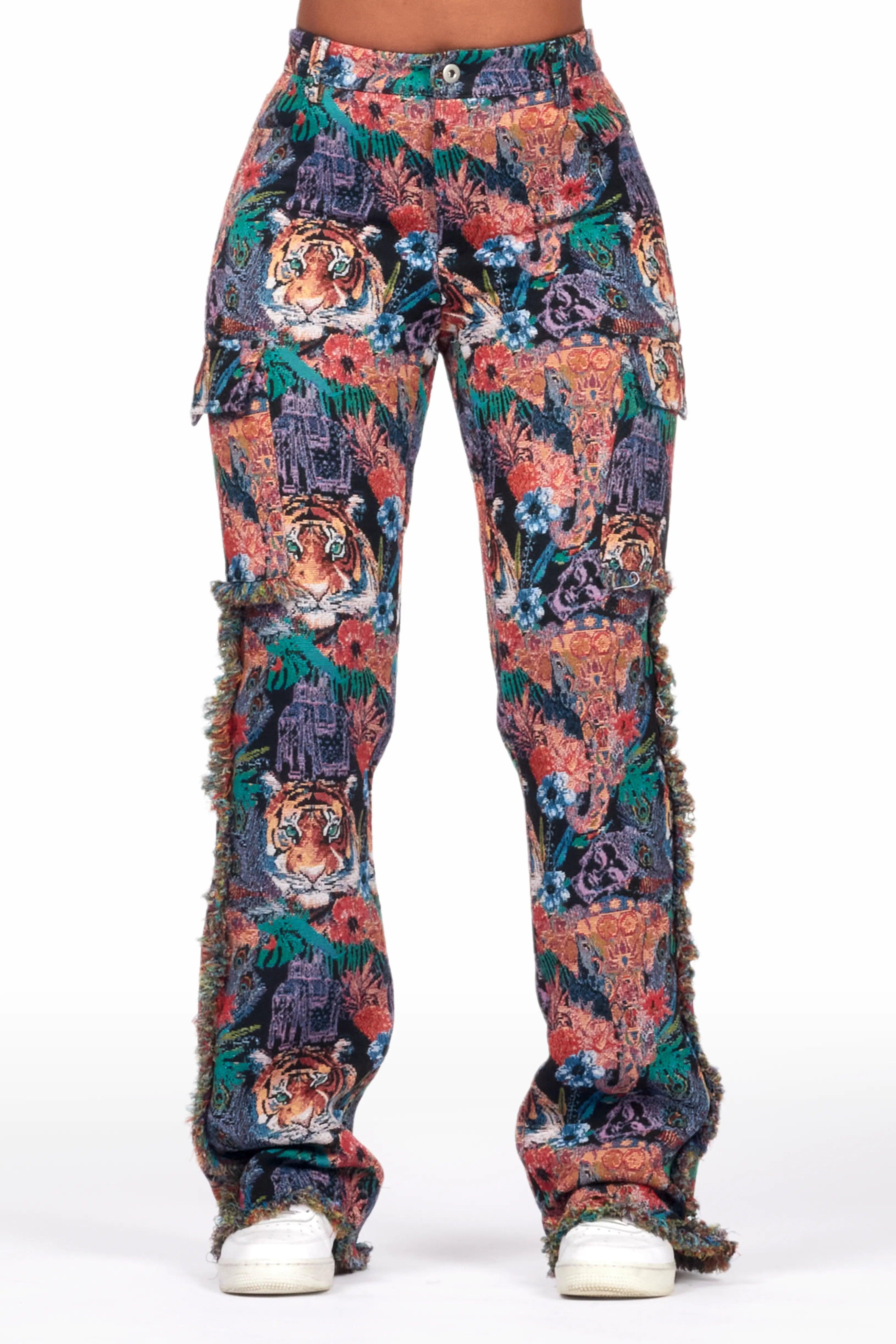 Rena Black Tapestry Stacked Pant Female Product Image
