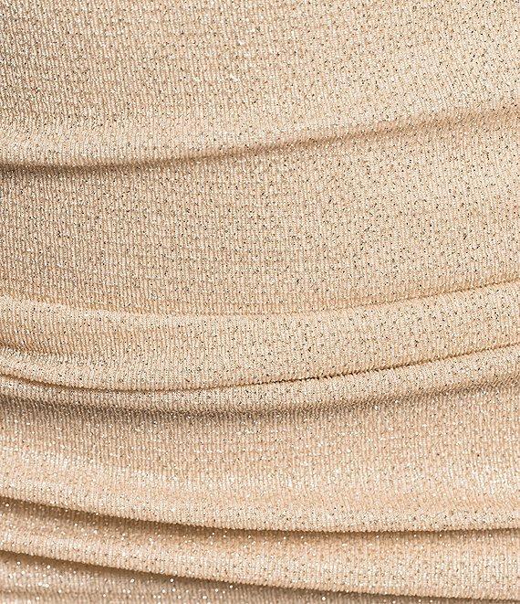 Honey and Rosie Metallic Knit V-Notch Neck Shirred Bodycon Dress Product Image