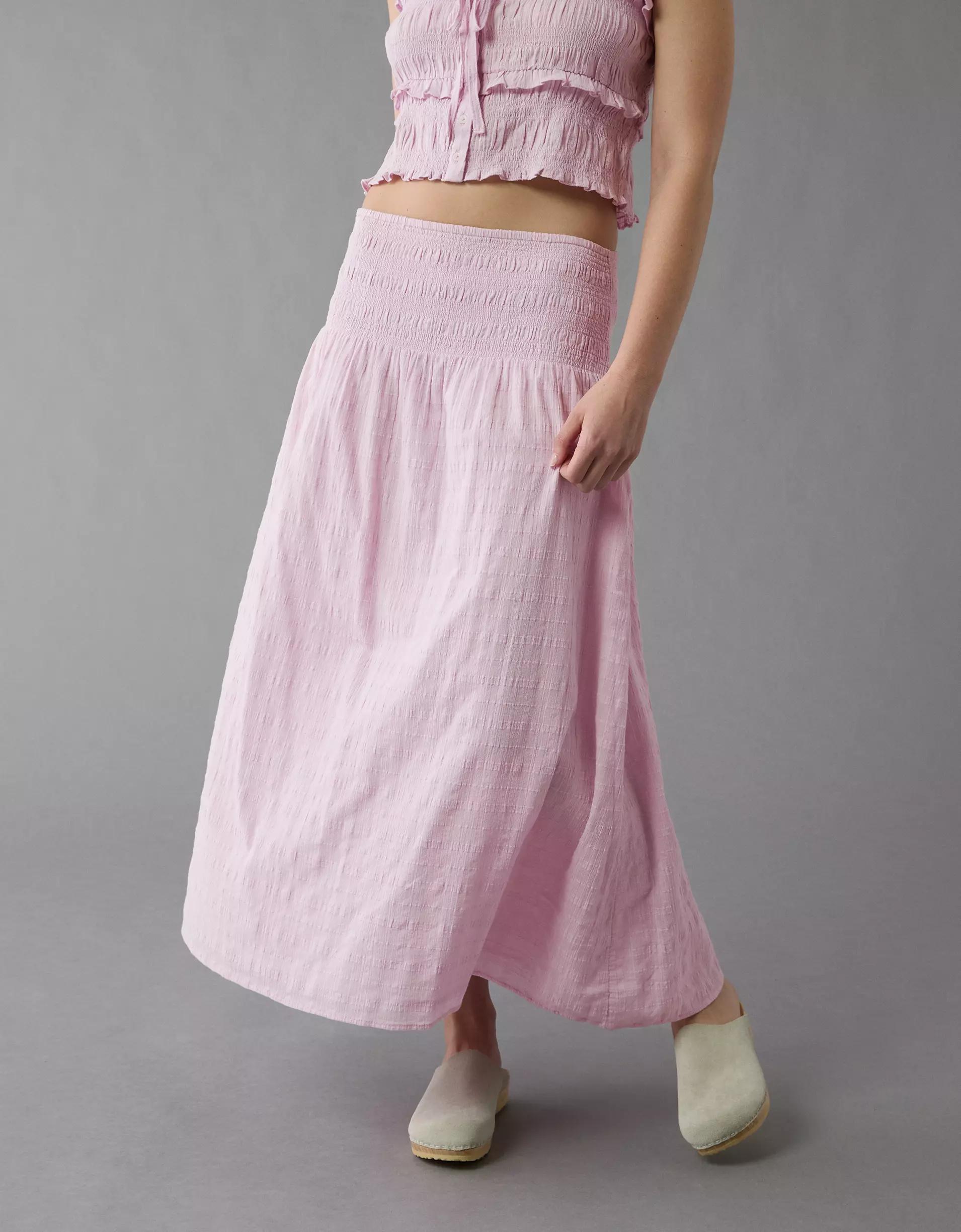 AE High-Waisted Smocked Maxi Skirt Product Image