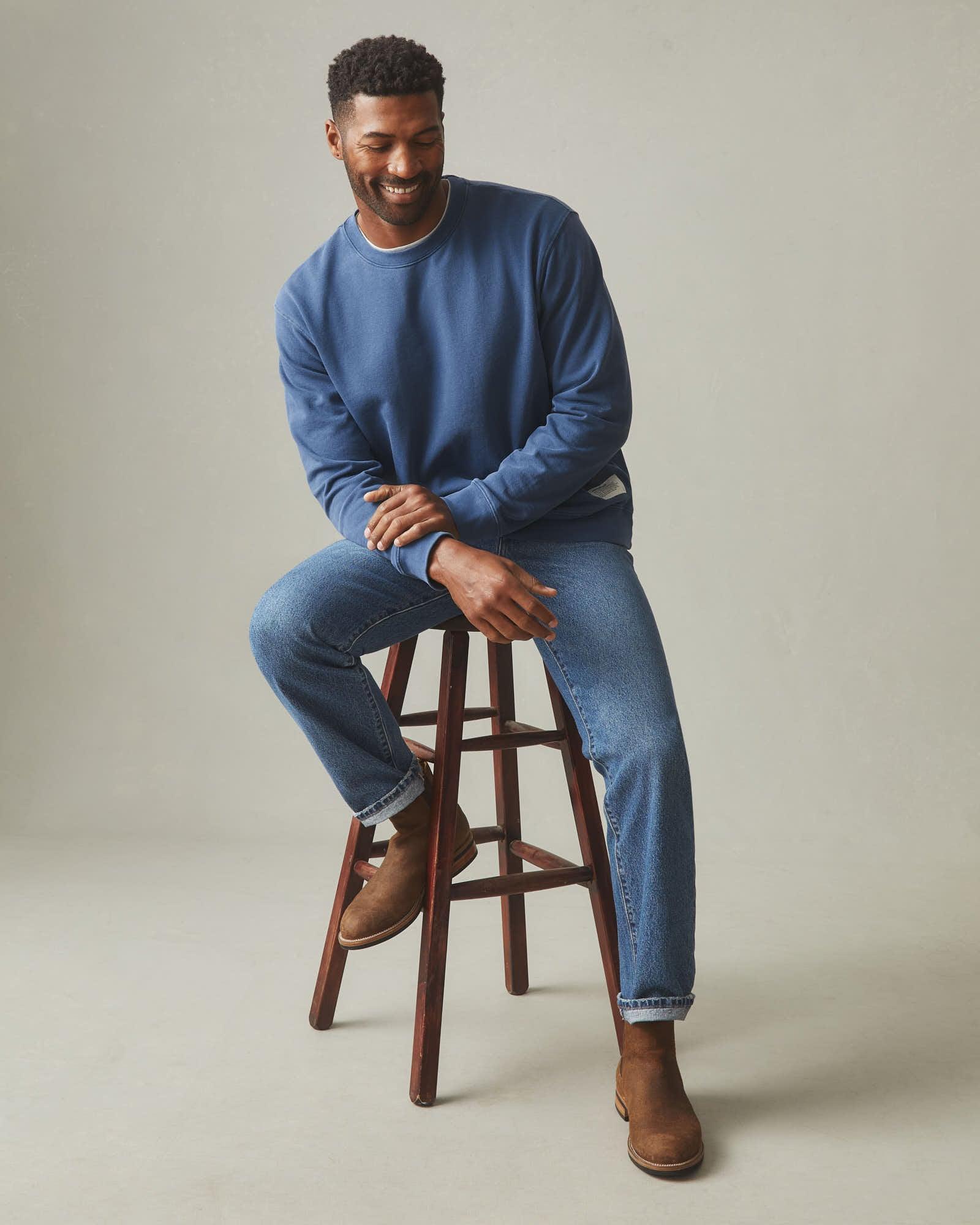 Men's Vintage Washed Relaxed French Terry Crew - Eclipse Blue Product Image