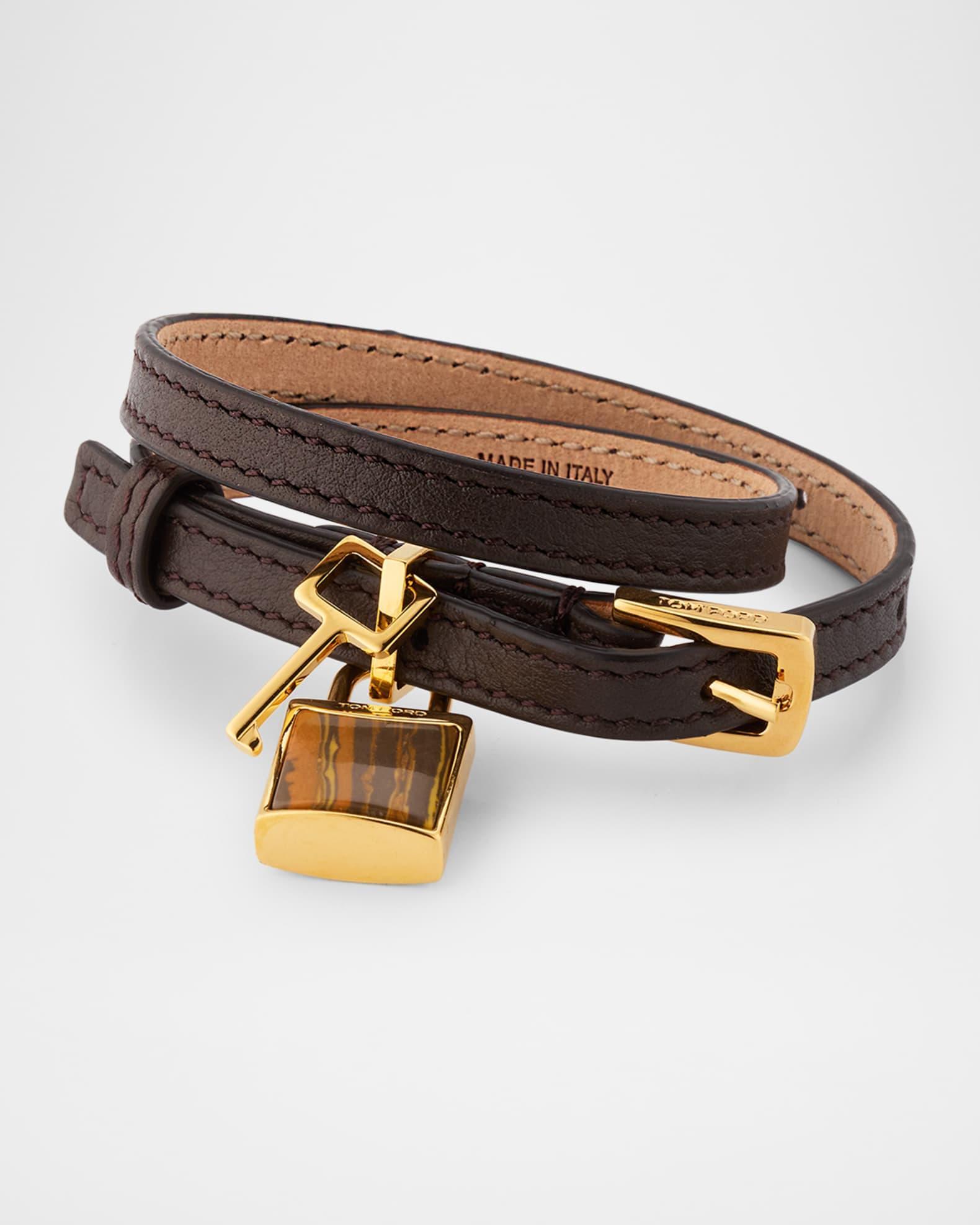Stone Lock And Key Leather Wrap Bracelet Product Image