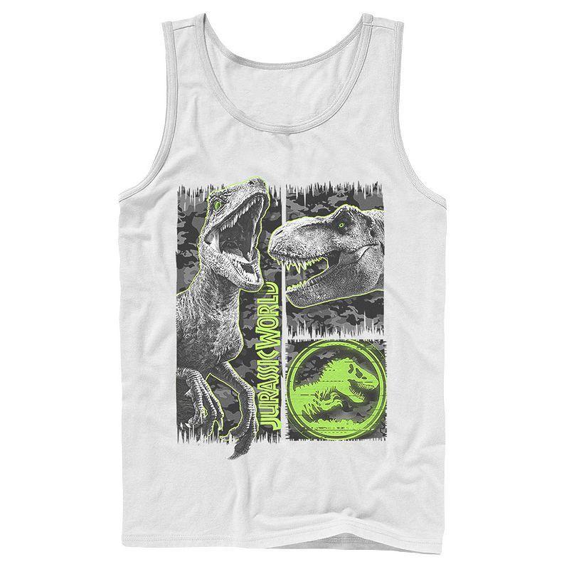 Men's Jurassic World Two Raptor T-Rex Camo Scratch Tank Top, Size: Large, White Product Image