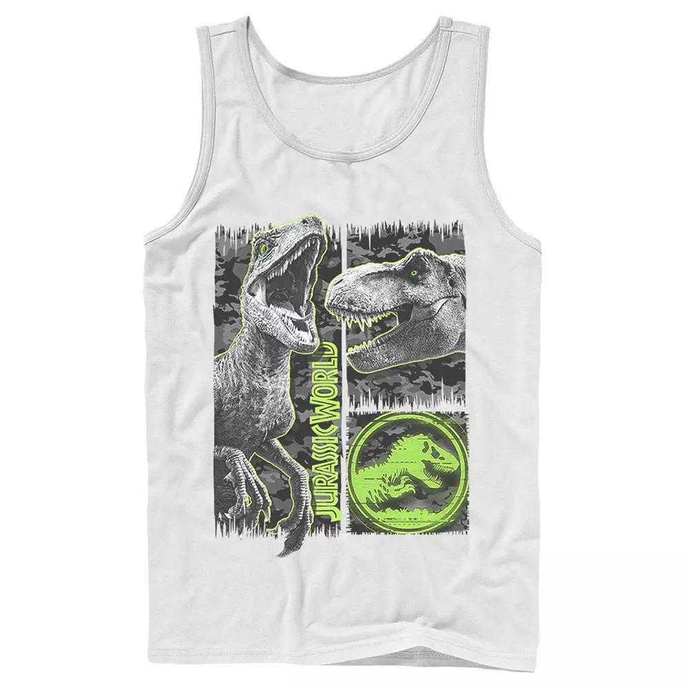 Men's Jurassic World Two Raptor T-Rex Camo Scratch Tank Top, Size: Large, White Product Image