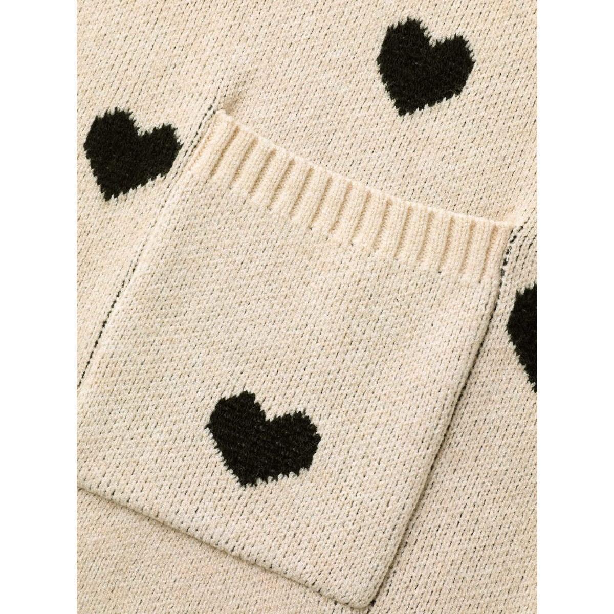 Plus Size Heart-shaped Pattern Patch Pocket Cardigan Apricot Women Basics Loose Long Sleeve Everyday Cardigans BloomChic 10/M Product Image