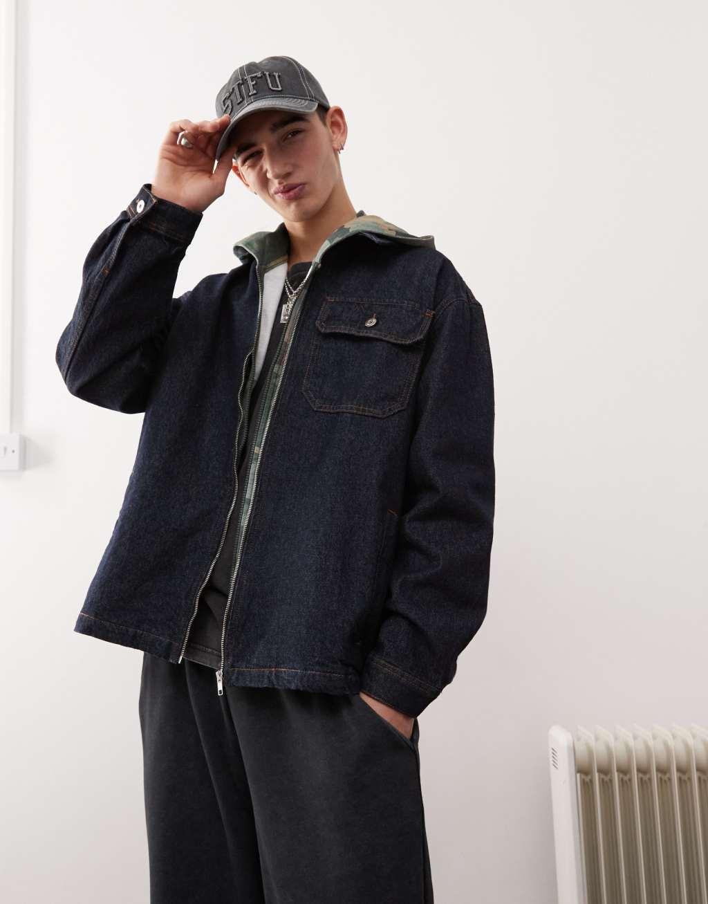 COLLUSION denim zip up shirt in rinsed wash Product Image