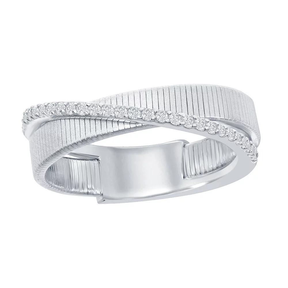 Sterling Silver Cubic Zirconia Textured Bypass Ring, Women's, Size: 7 Product Image