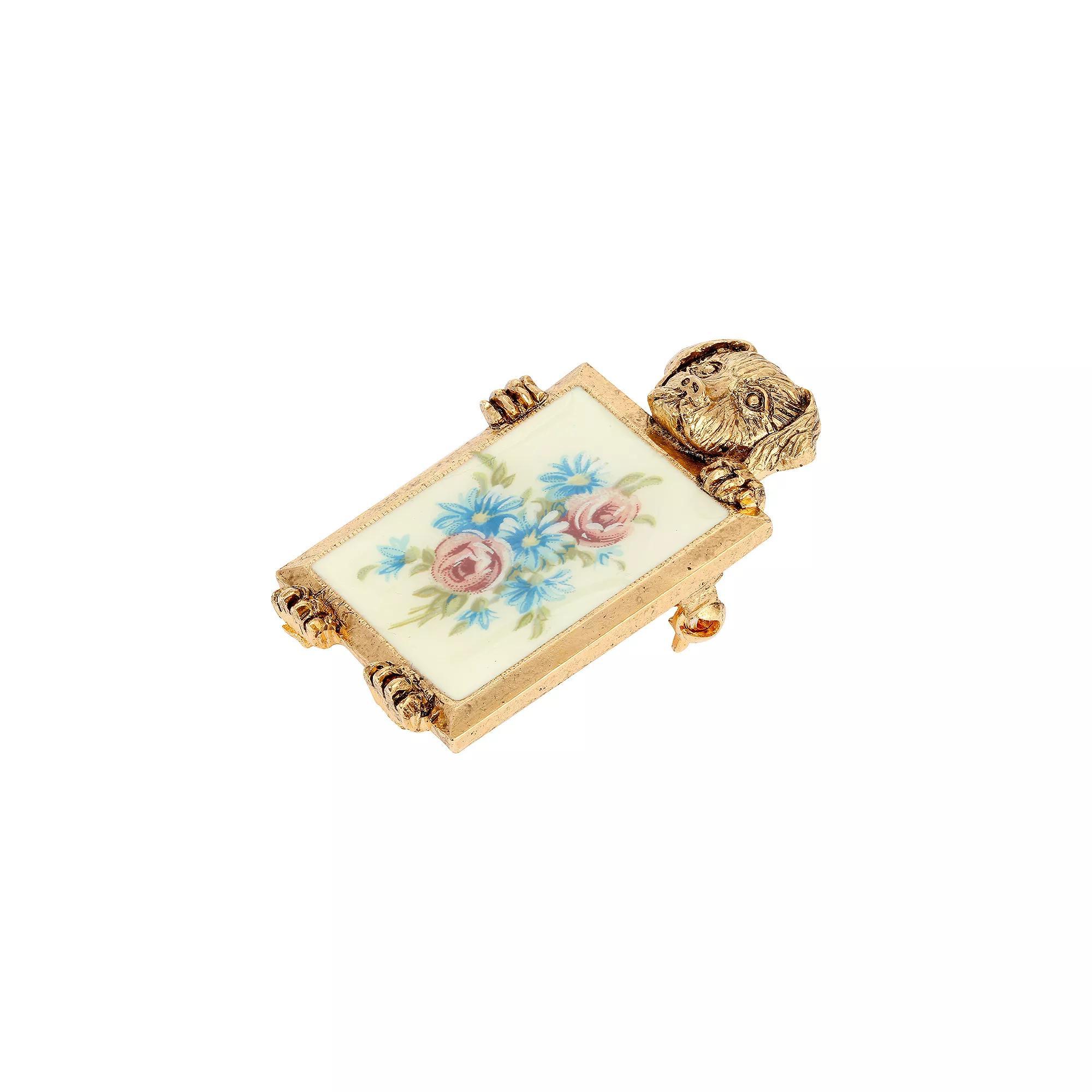 1928 Gold Tone Dog Frame Vintage Floral Pin, Womens, Multi Product Image
