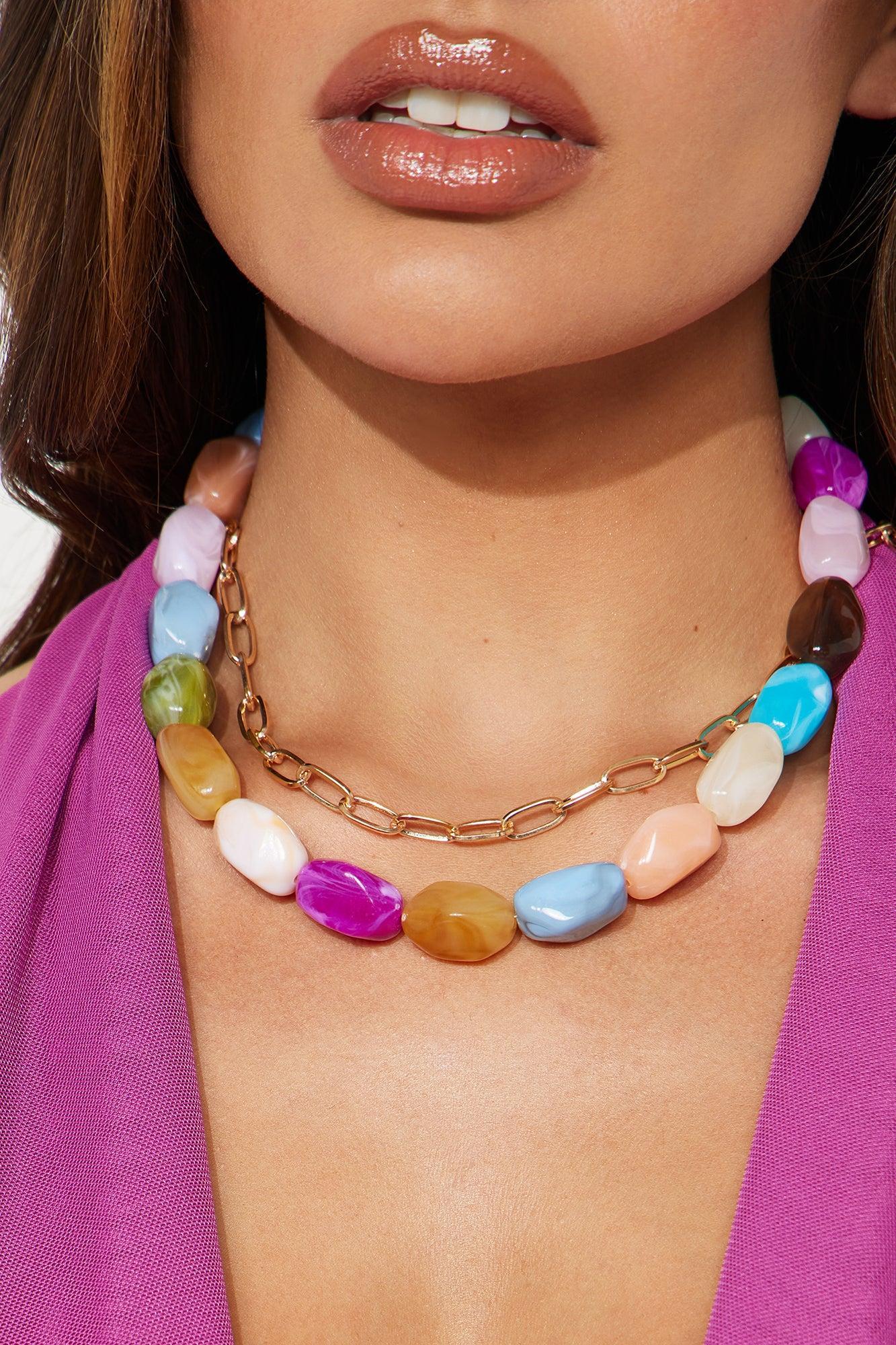 Rainbow Rhythm Beaded Layered Necklaces - Multi Color Product Image