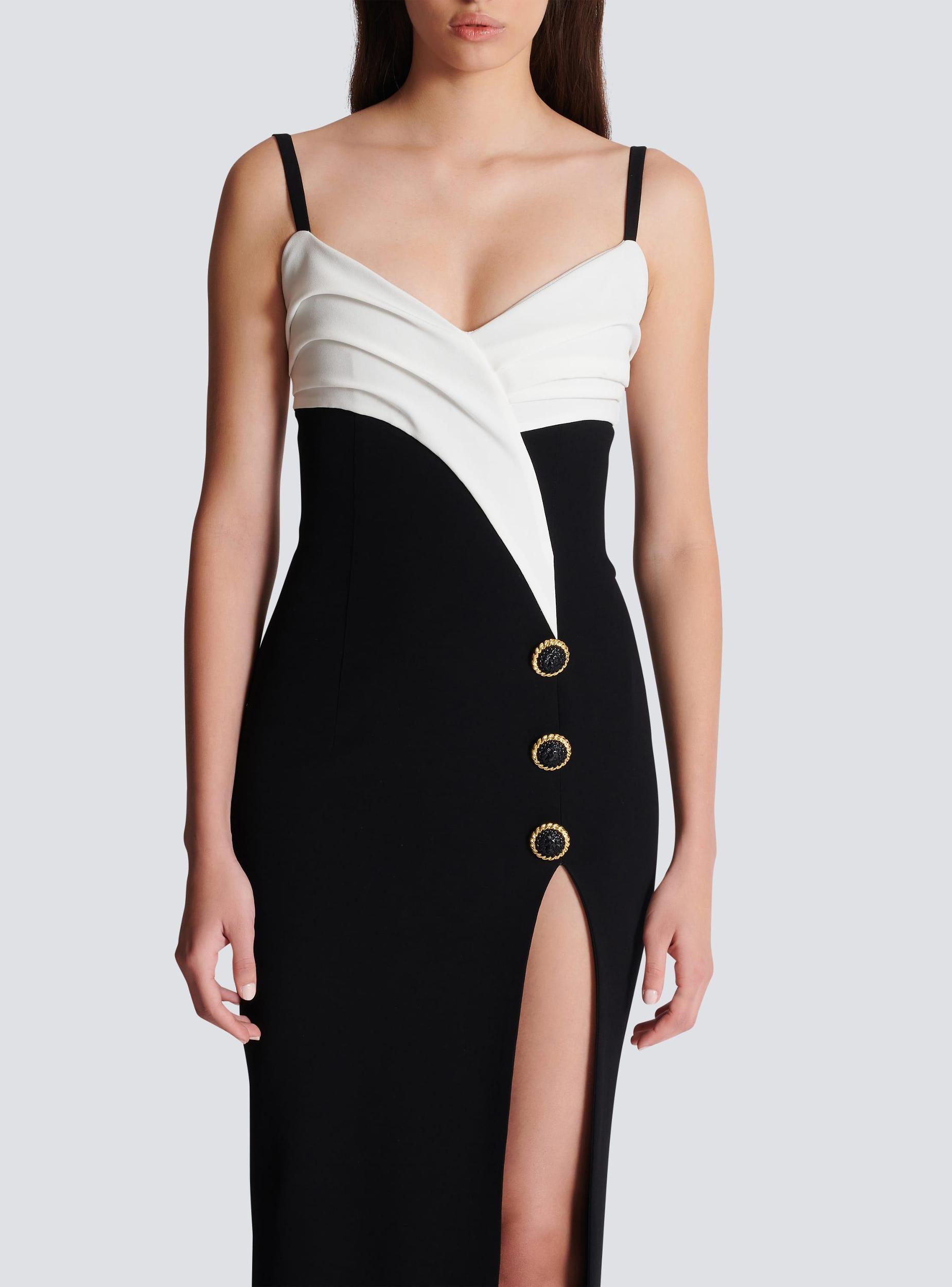 Two-tone long crepe dress with leg slit Product Image
