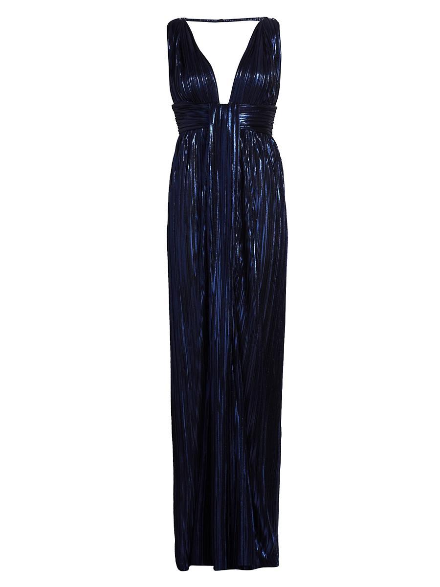 Womens Vitta Metallic Pleated Sleeveless Maxi Dress Product Image