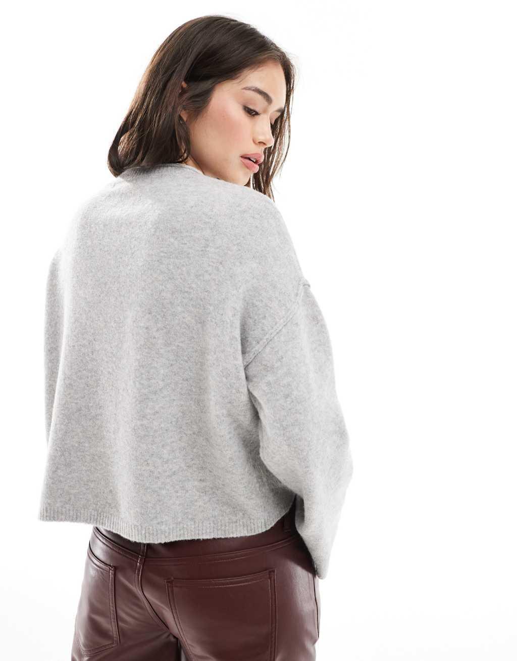 Pull&Bear cozy knit cardigan in light gray Product Image
