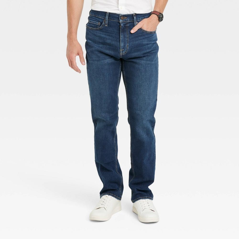 Men's Straight Fit Jeans - Goodfellow & Co™ Indigo 34x32: Midweight Denim, Stretch Fabric, Mid Rise, Machine Washable Product Image