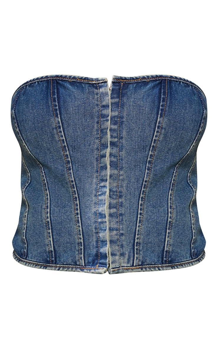  Plus Indigo Blue Wash Hook And Eye Bandeau Denim Corset Product Image