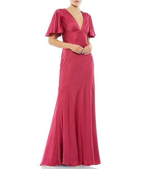 Mac Duggal V-Neck Short Flounce Sleeve A-Line Dress Product Image