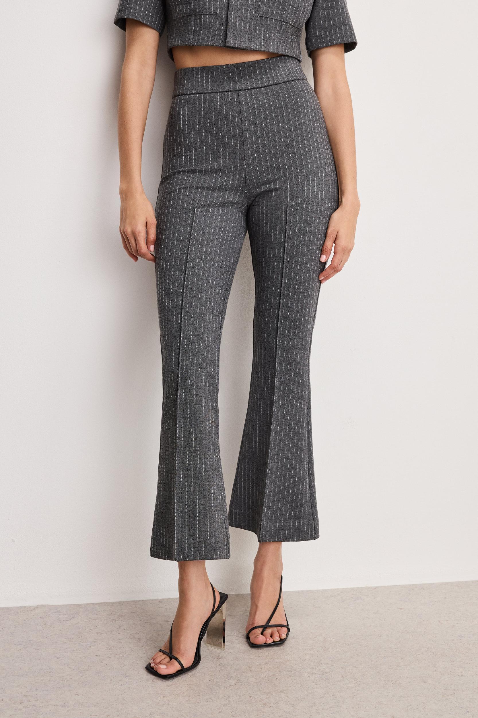 SOFT-STRETCH PONTE KICK FLARE PANTS | SUITING PINSTRIPE001 Product Image