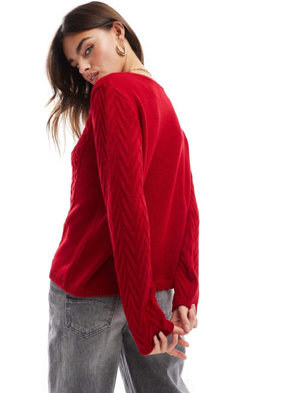 ASOS DESIGN mixed stitch knitted cardigan in red Product Image
