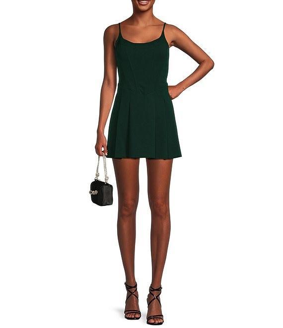 Dear Moon Spaghetti Strap Scoop Neck Corset Pleated Dress Product Image