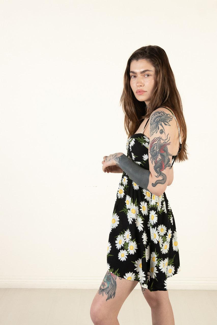 Black Padded Cup Floral Mini Dress Product Image
