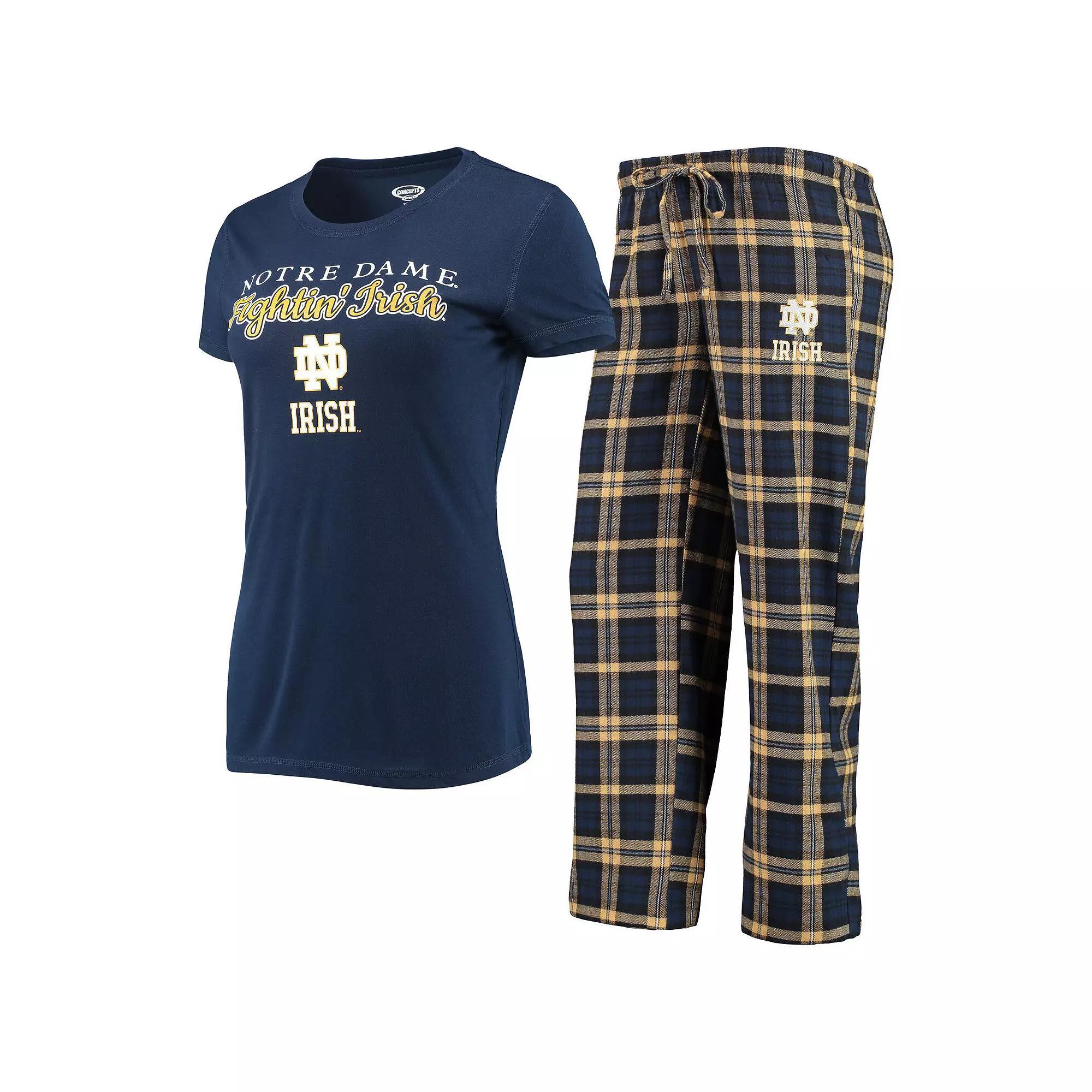 Women's Concepts Sport Navy/Gold Notre Dame Fighting Irish Lodge T-Shirt & Flannel Pants Sleep Set, Size: 2XL, Blue Product Image