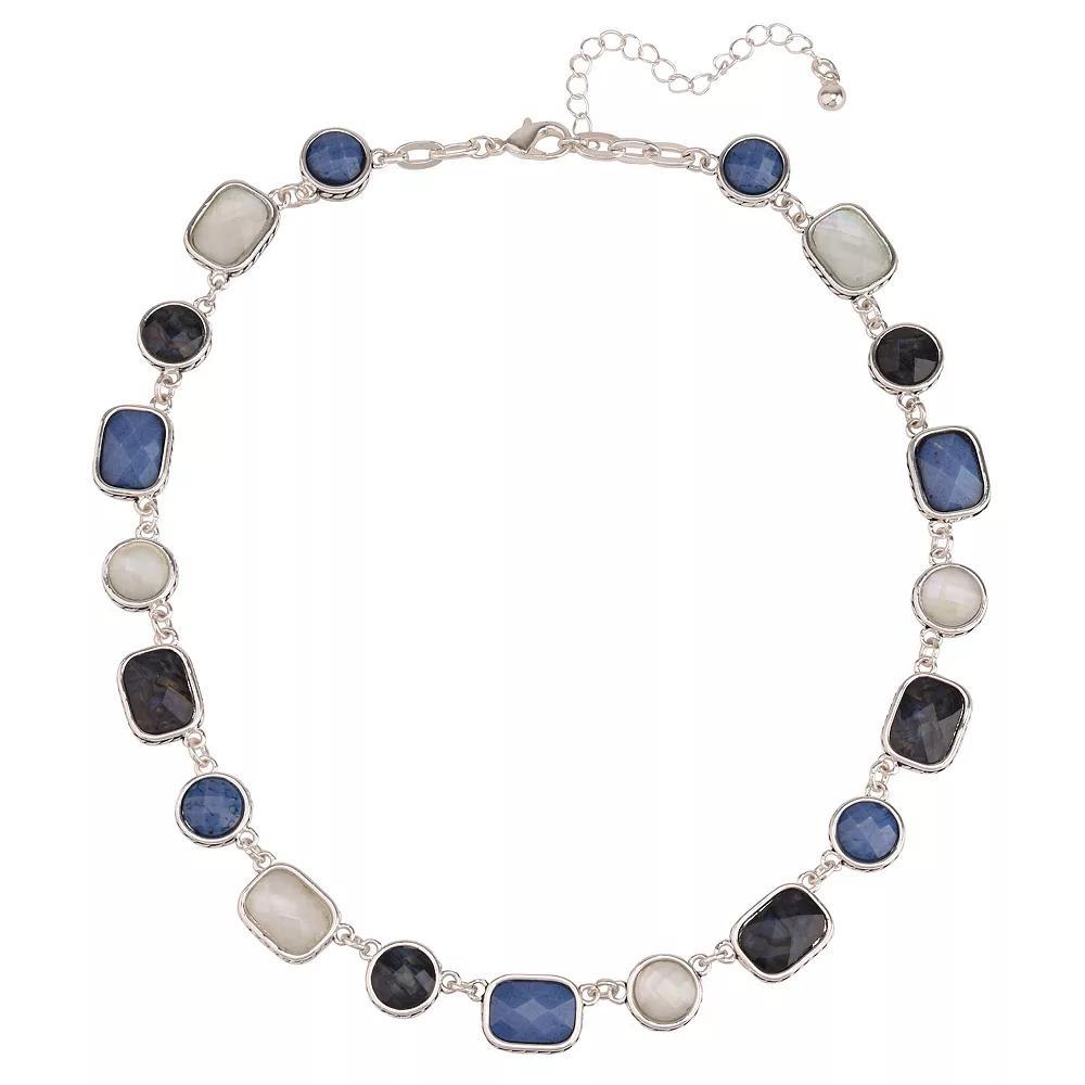 Silver Tone Collar Necklace with Faceted Blue Stones, Women's, None Product Image