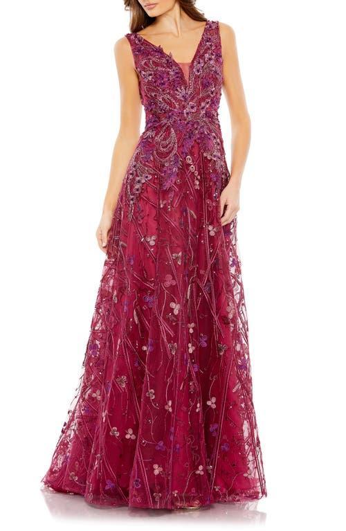 Womens Embroidered Floral A-Line Gown Product Image