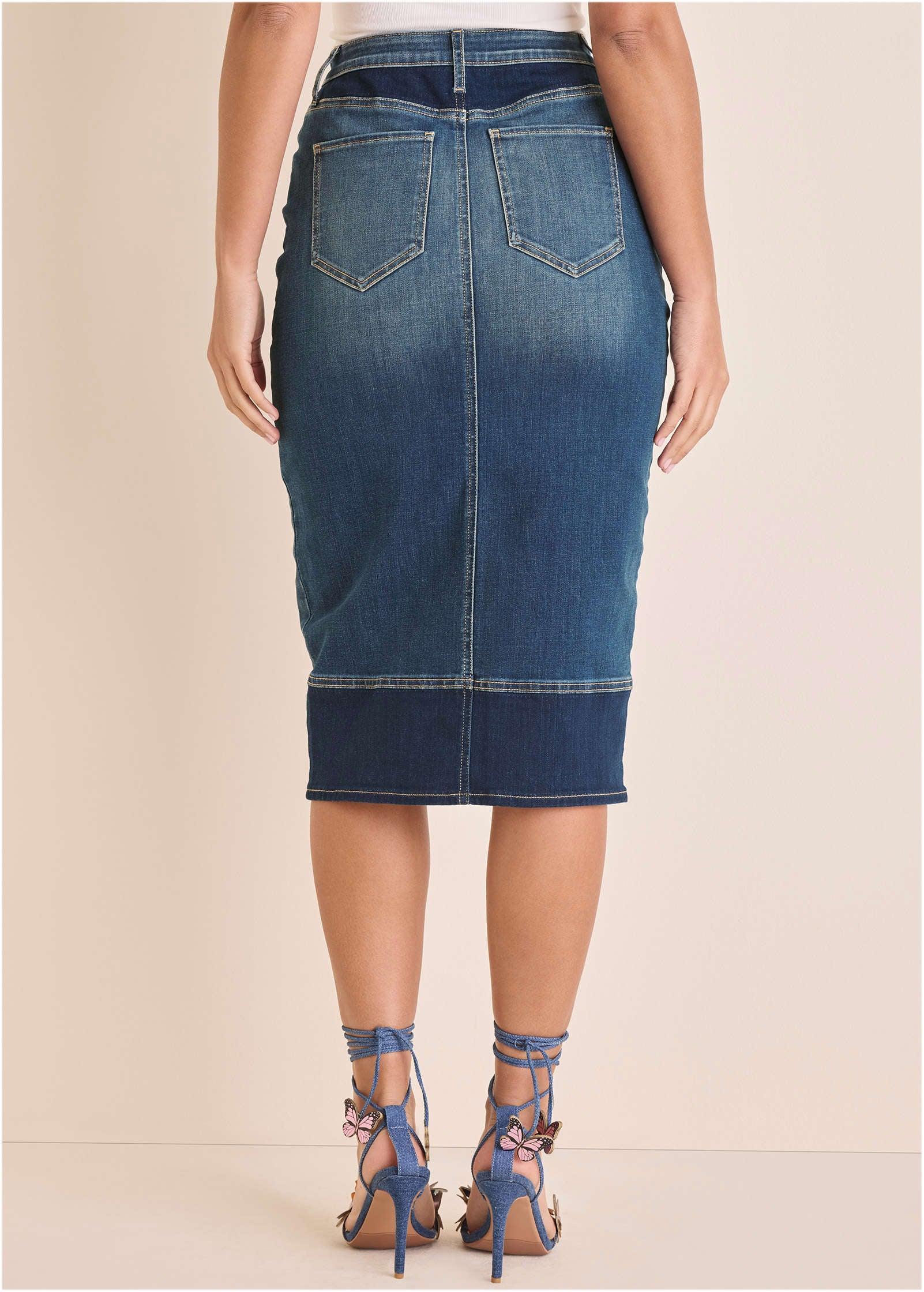 Denim Midi Skirt - Medium & Dark Wash Product Image