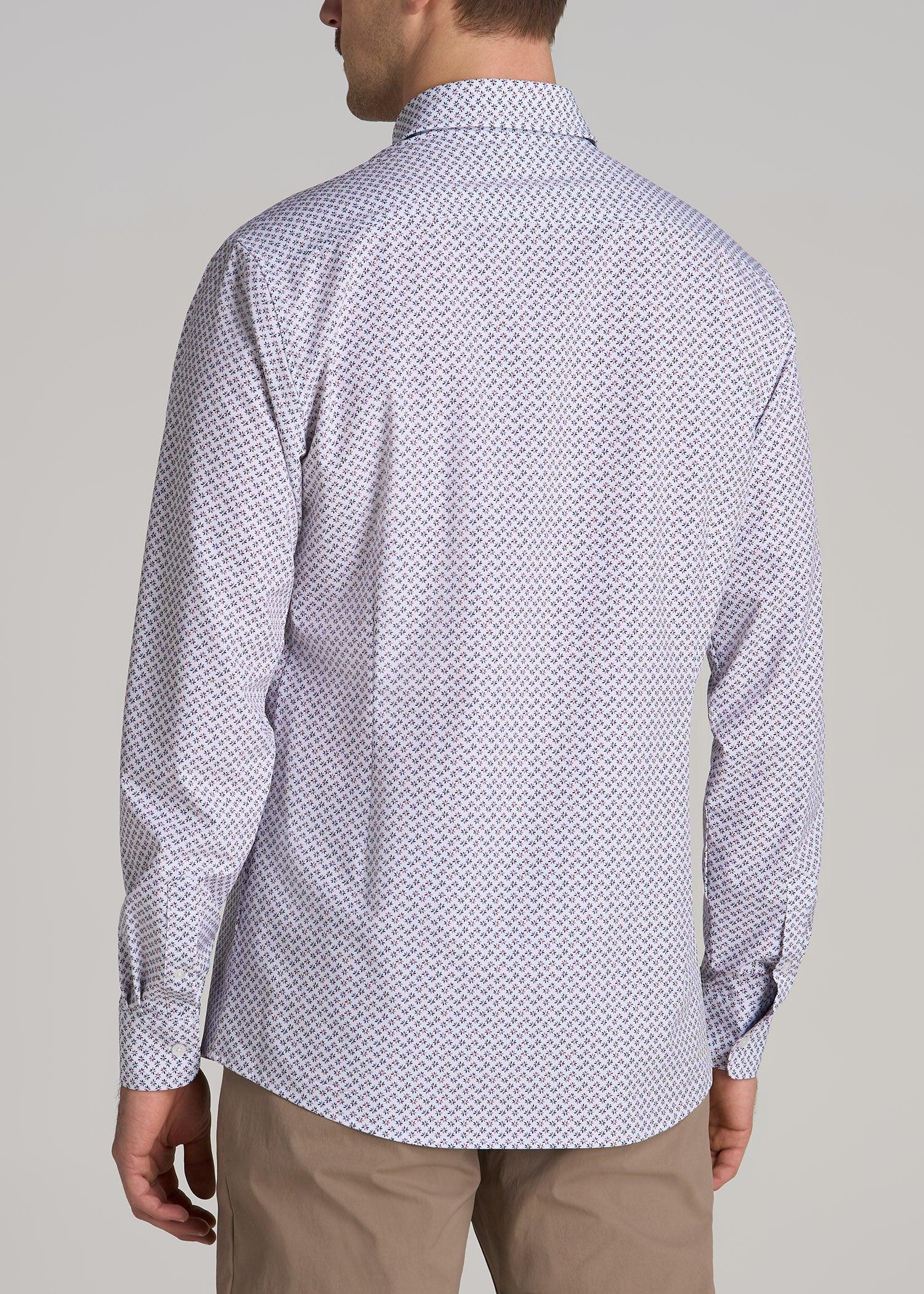 Traveler Stretch Dress Shirt for Tall Men in Blue and Apricot Mini Floral Product Image