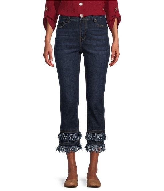 John Mark Petite Size Straight Leg 5-Pocket Fringe Hem Jeans Product Image