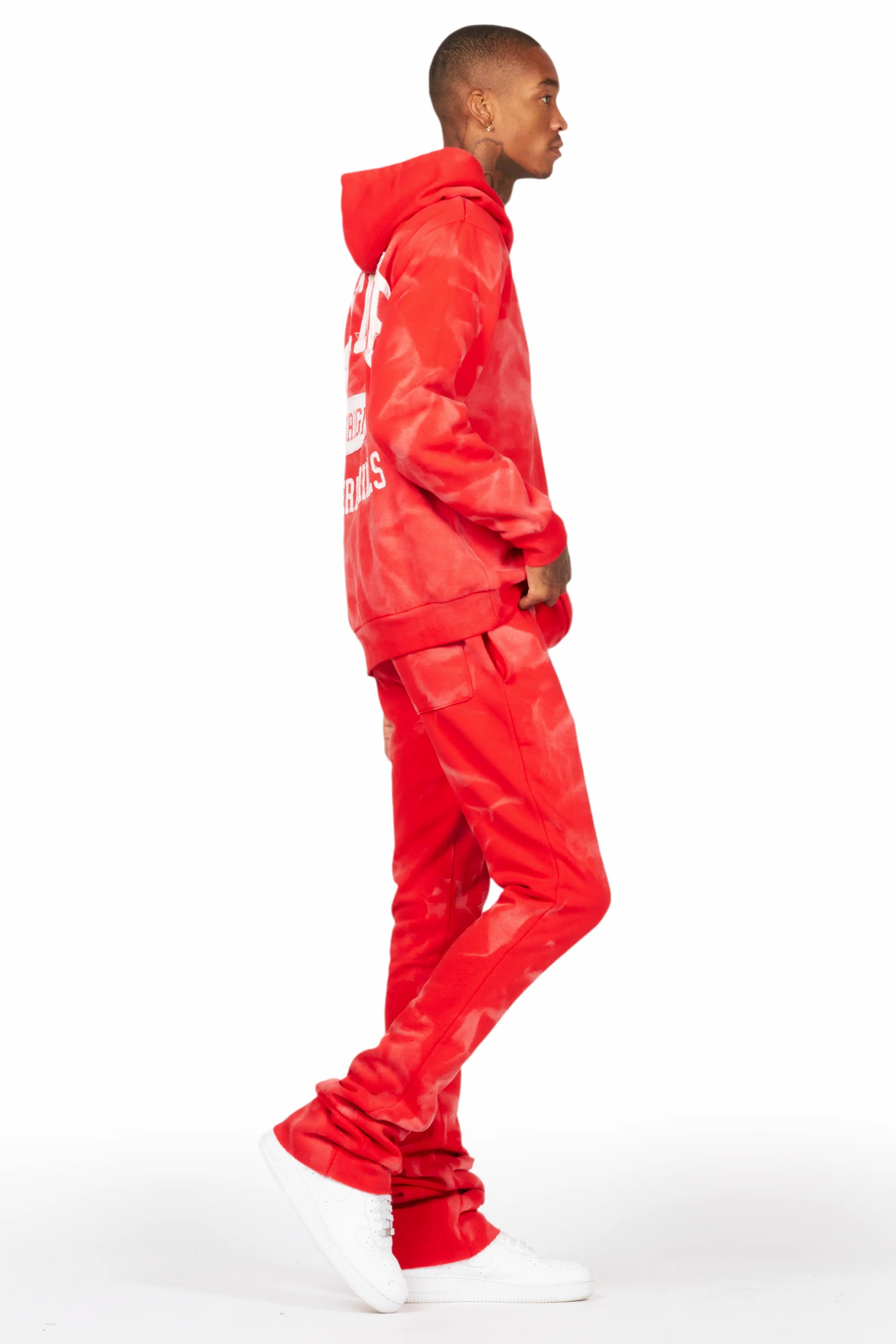 Member Red Hoodie Patchwork Stacked Flare Track Set Male Product Image