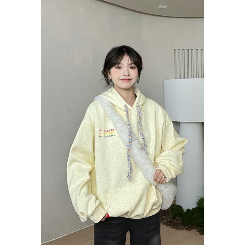 Lettering Embroidered Drawstring Hoodie Product Image