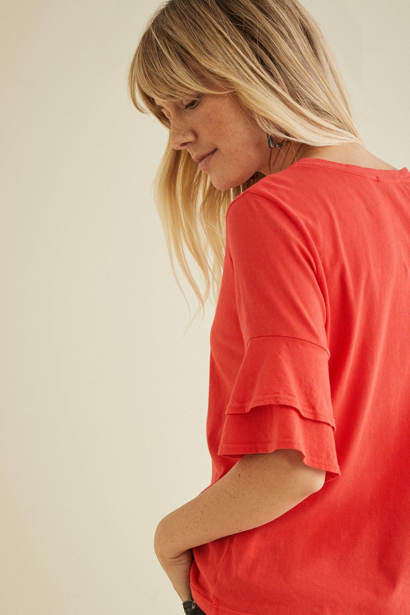 Pilar Ruffle Tee - Tomato - ReAmour Product Image