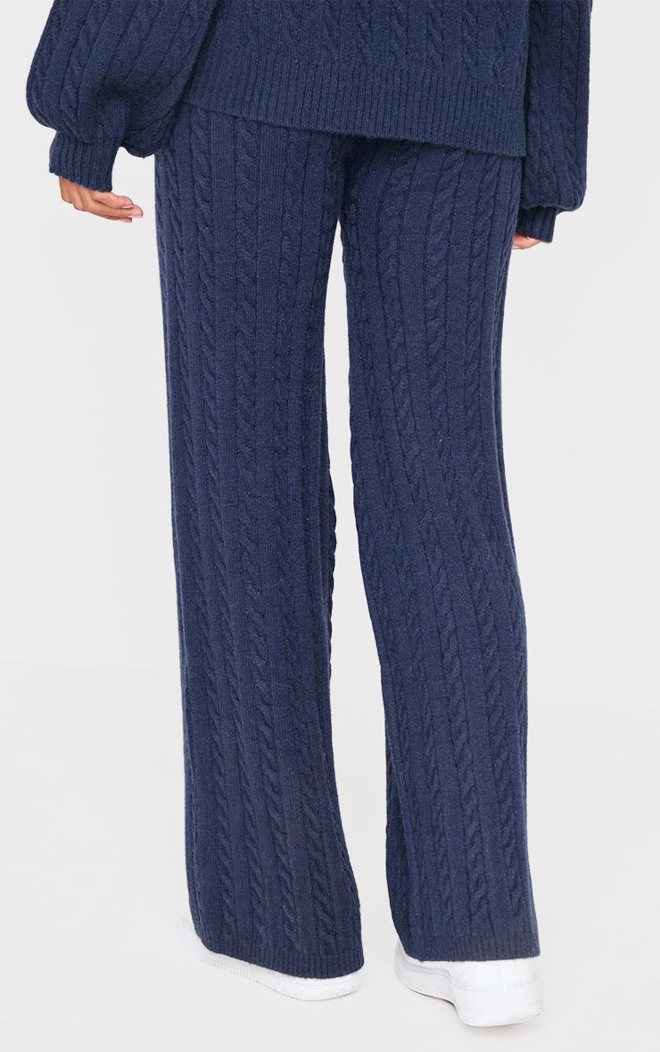 Navy Cable Knit Wide Leg Pants Product Image