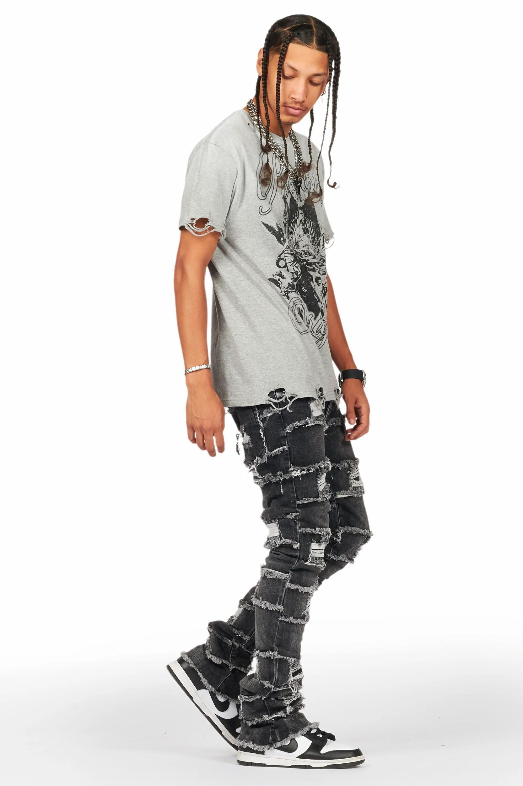 Sten Black Stacked Flare Jean Male Product Image